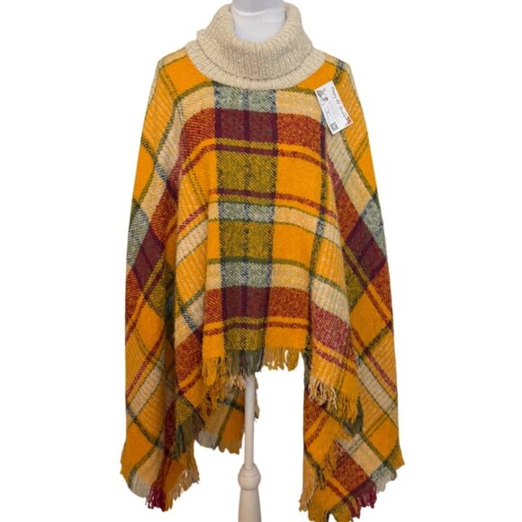Ruggine Marigold Tunic Poncho Aspen Cape Plaid Pullover Cowl Neck Retro Style - Picture 8 of 12